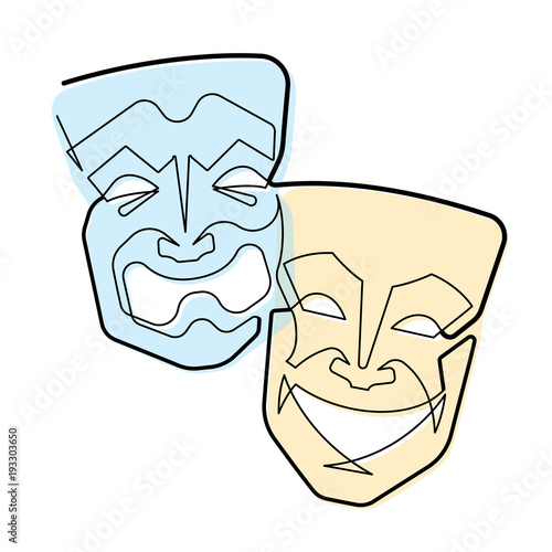 Continuous Line Comedy and Tragedy Masks