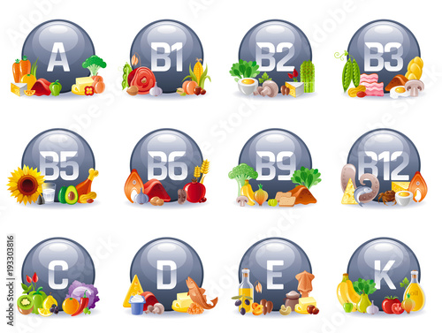 Mineral Vitamin multi supplement icons. Multivitamin complex flat vector icon set, logo isolated white background. Table illustration medicine healthcare chart Diet balance medical Infographic diagram