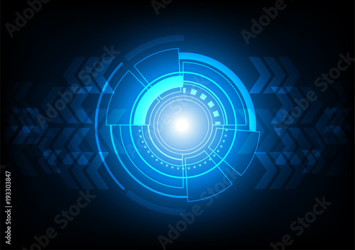 Futuristic circle with arrows sign on dark blue, vector technology background