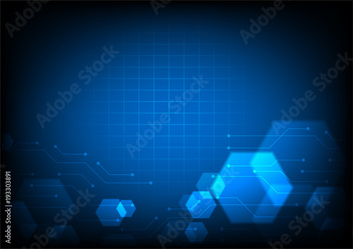 Technology illustration, circuit line and hexagons