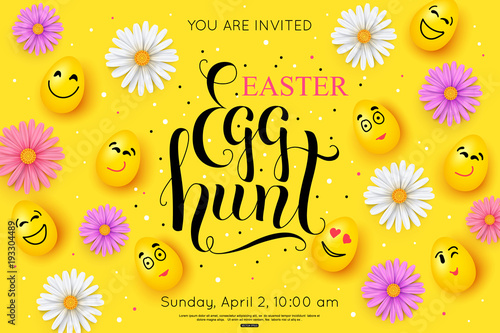 Easter Egg Hunt Flyer Invitation. Vector illustration