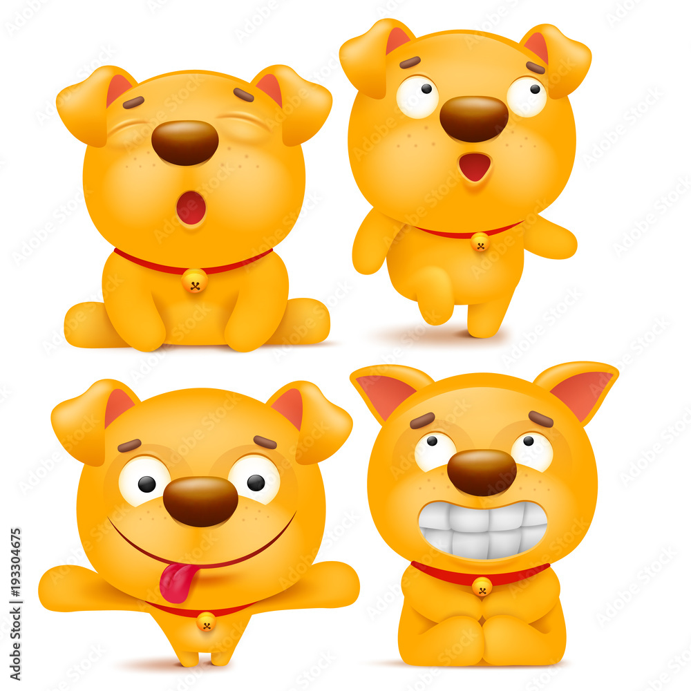 Obraz premium Set of yellow cartoon emoji dog character