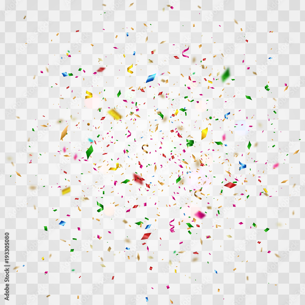 Colorful festival confetti pieces and strips isolated on transperent background. Vector illustration - obrazy, fototapety, plakaty 