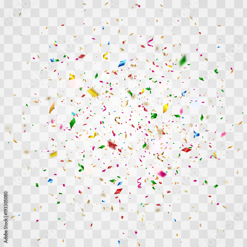 Colorful festival confetti pieces and strips isolated on transperent background. Vector illustration photo