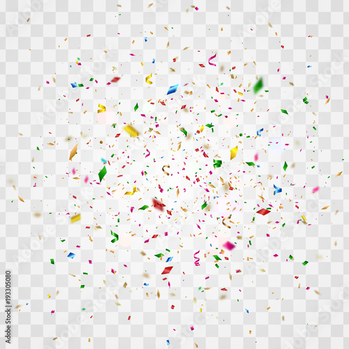 Colorful festival confetti pieces and strips isolated on transperent background. Vector illustration