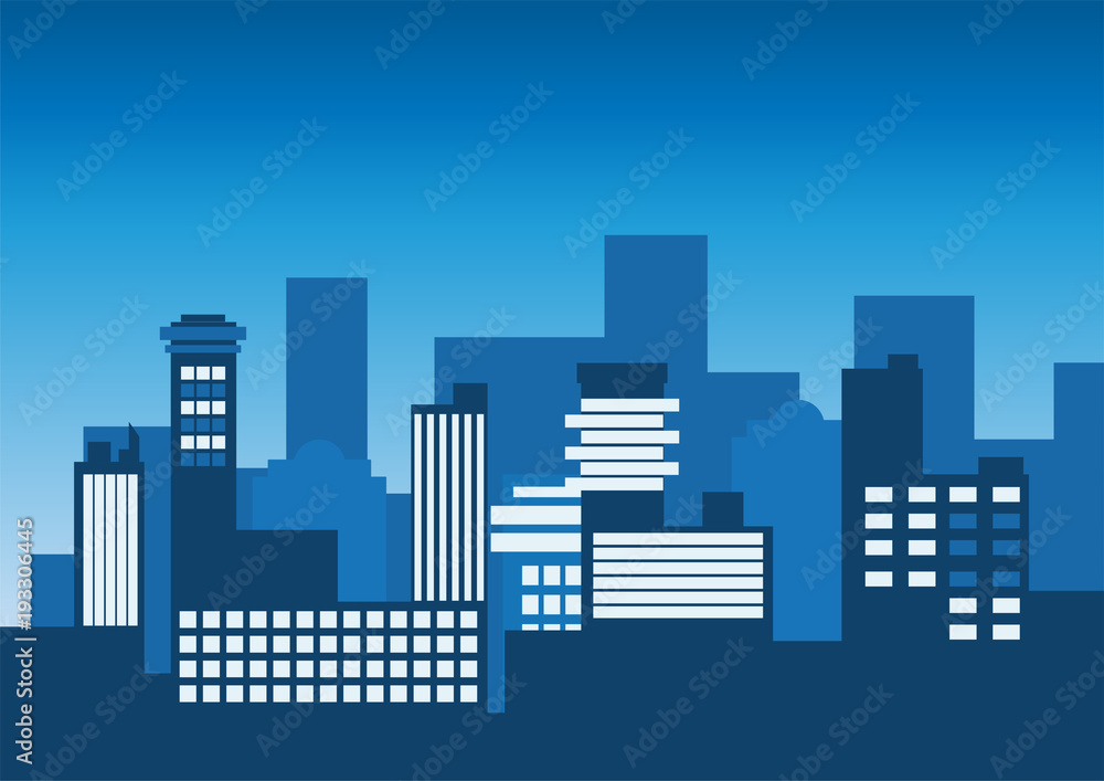 Cityscape background. Buildings flate style cityscape. Modern architecture. Urban landscape. Horizontal banner with megapolis panorama. Vector illustration. copy space for text.