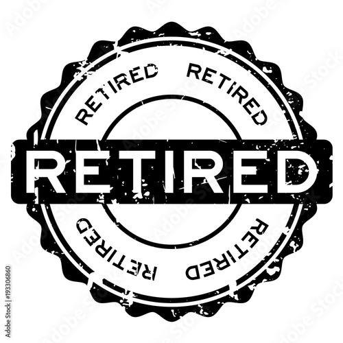 Grunge black retired word round rubber seal stamp on white background