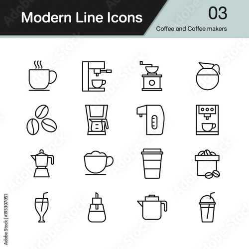 Coffee and Coffee makers icon. Modern line design set 3.