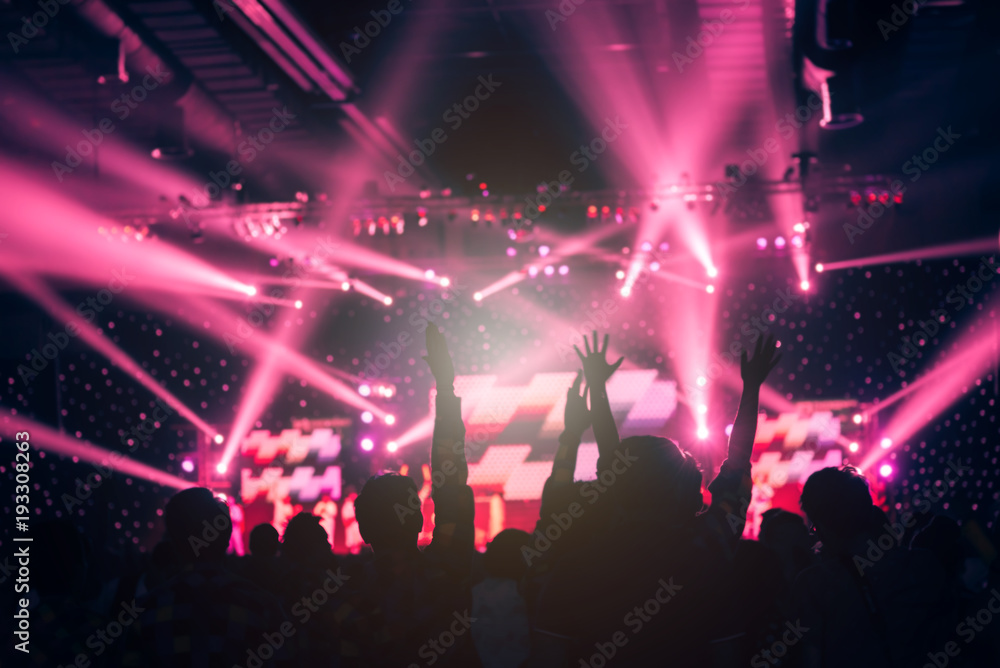 Abstract Party Concert on the Stage with Beautiful Lighting and Crowded People