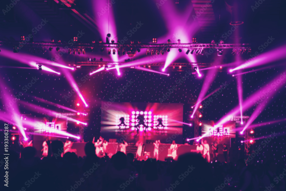 Abstract Party Concert on the Stage with Beautiful Lighting and Crowded People