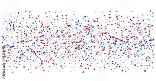 USA, UK, Australia State Symbols and Flag Coloured Star Confetti. 4th of July, Independence, Labor Day, Memorial Day Patriotic Pattern. American Flag, Impeach Red, Blue, White Stars Confetti Pattern