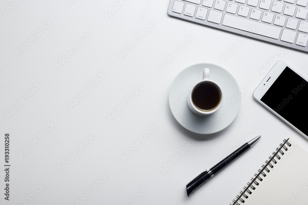 Office desk table with supplies. Flat lay Business workplace and objects. Top view. Copy space for text Office desk table with supplies. Flat lay Business workplace and objects. Top view. Copy space for text