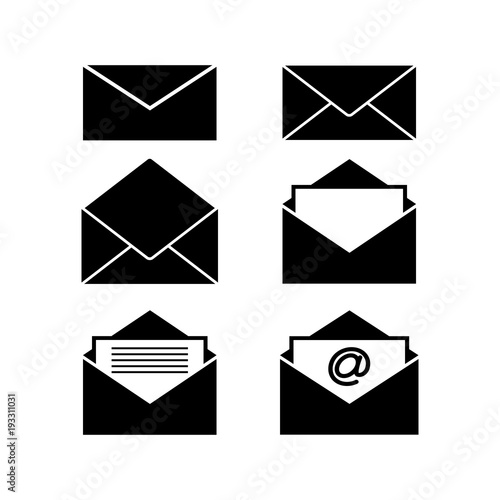 Set of envelopes black icons