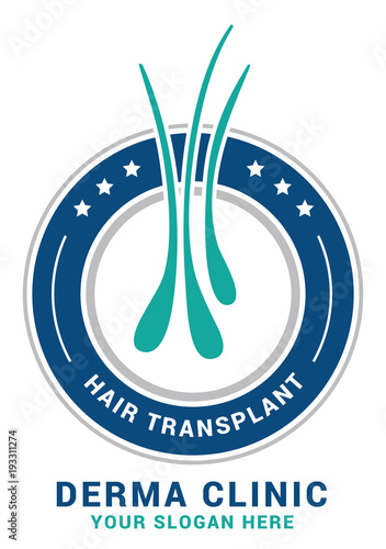 Hair care dermatology logo icon set with follicle medical diagnostics symbols. Alopecia treatment and transplantation concept. Vector illustration.