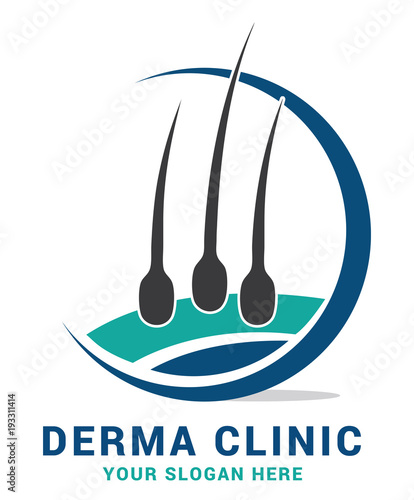 Hair care dermatology logo icon set with follicle medical diagnostics symbols. Alopecia treatment and transplantation concept. Vector illustration.