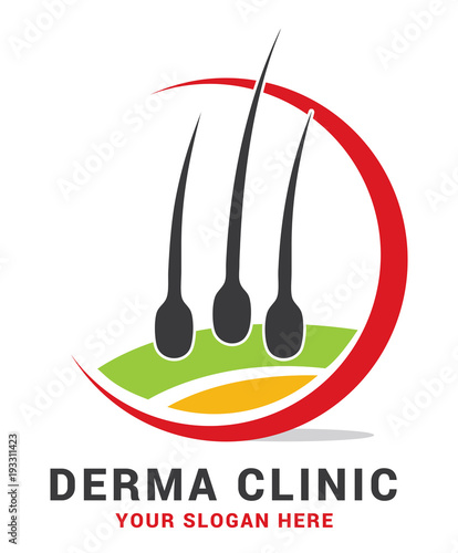 Hair care dermatology logo icon set with follicle medical diagnostics symbols. Alopecia treatment and transplantation concept. Vector illustration.