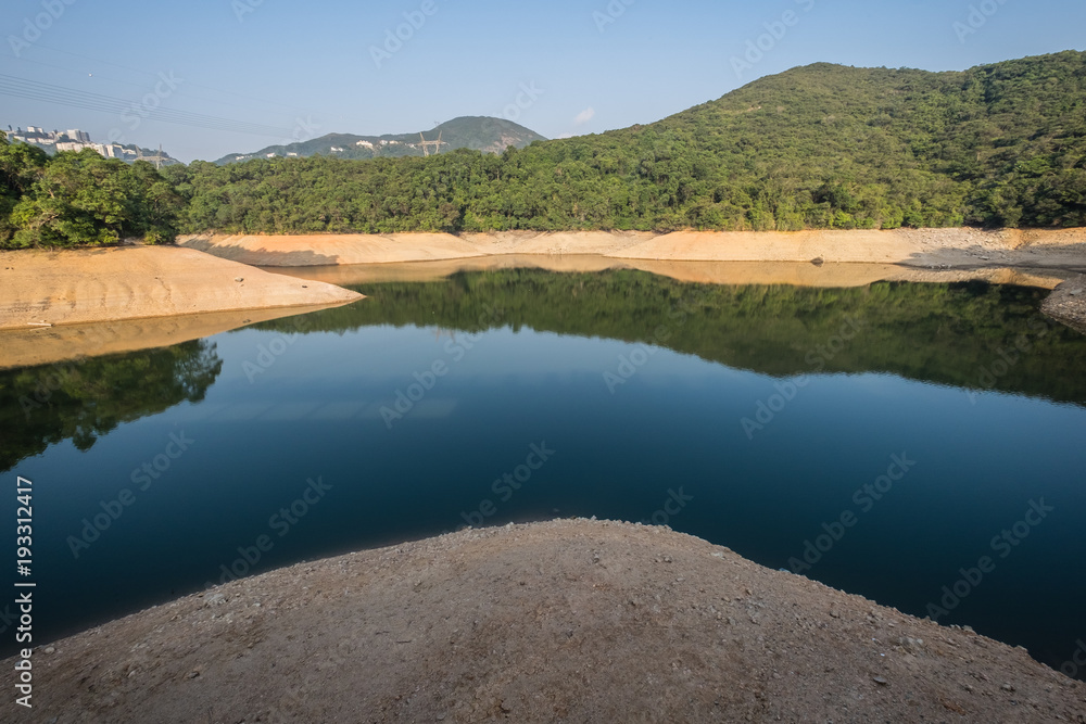 Low water level in the Aberdeen Country Park and Aberdeen Reservoir in dry season