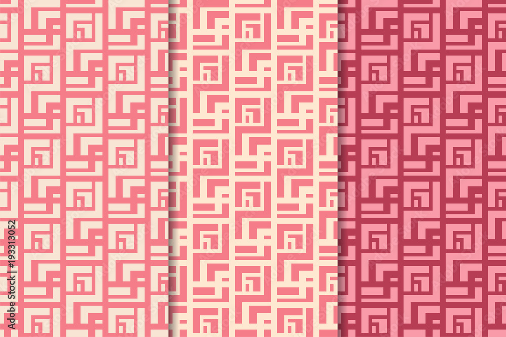 Fototapeta premium Set of geometric ornaments. Cherry red seamless patterns