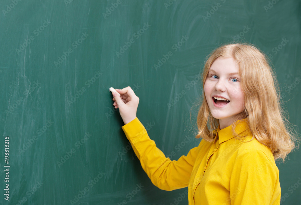 schoolgirl at the blackboard