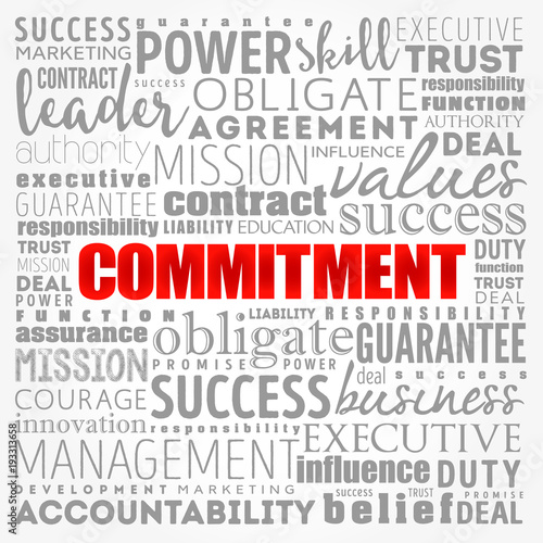 Commitment word cloud collage, business concept background