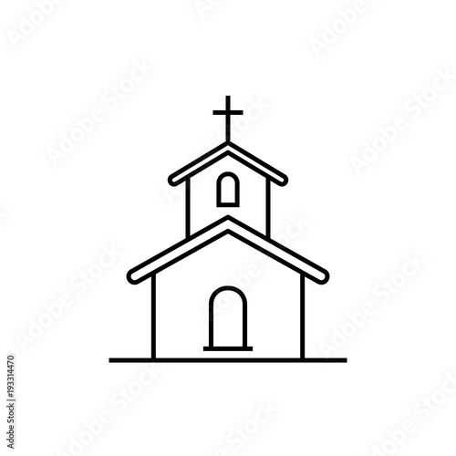 church building line black icon on white background
