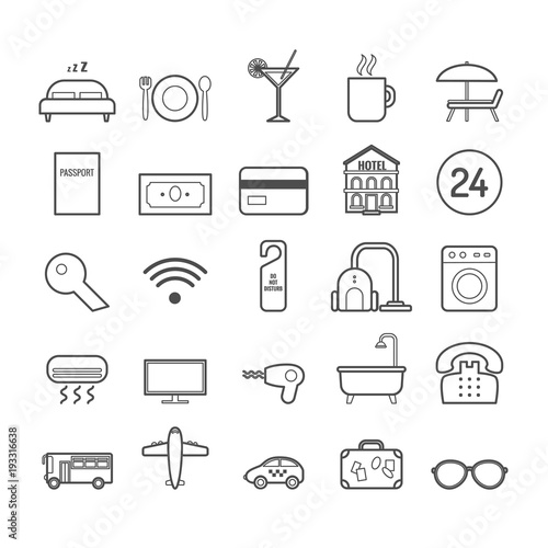 Set of vector line hotel icons for web design and decoration