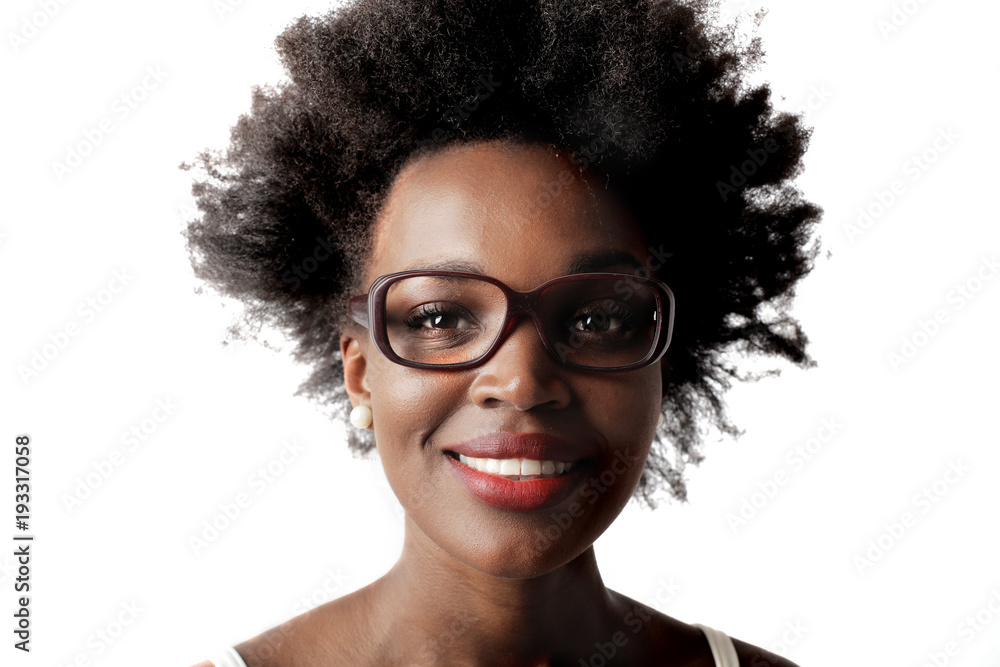 Smiling woman wearing glasses and red lipstick Smiling woman wearing glasses and red lipstick