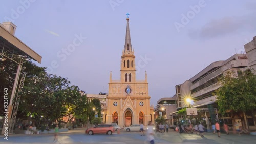 Time lapse of External of Holy Rosary Church in sunset time /  Wat Kalwa Church landmark photo