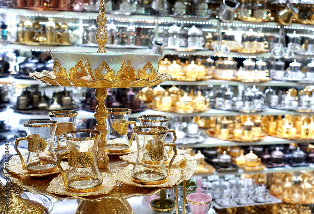 Traditional Turkish jugs and tea sets souvenirs on the market Traditional Turkish jugs and tea sets souvenirs on the market
