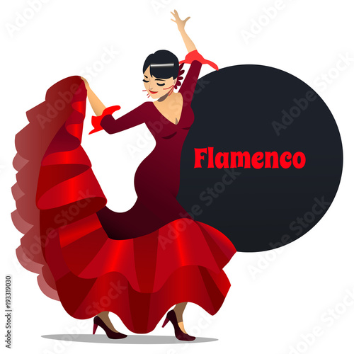 Flamenco Dancer. Dancing Girl in Cartoon Style for Fliers Posters Banners Prints of Dance School and Studio. Vector Illustration