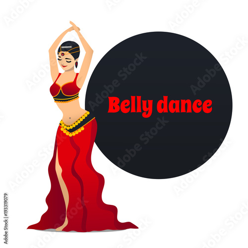 Belly Dancer. Dancing Girl in Cartoon Style for Fliers Posters Banners Prints of Dance School and Studio. Vector Illustration