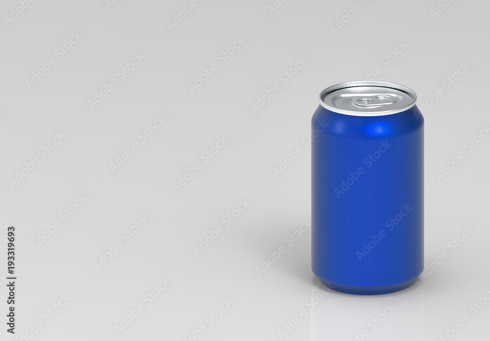 3d rendering. Perspective view of blank blue soft drink cola can with copy space gray background. with clipping path. 3d rendering. Perspective view of blank blue soft drink cola can with copy space gray background. with clipping path.
