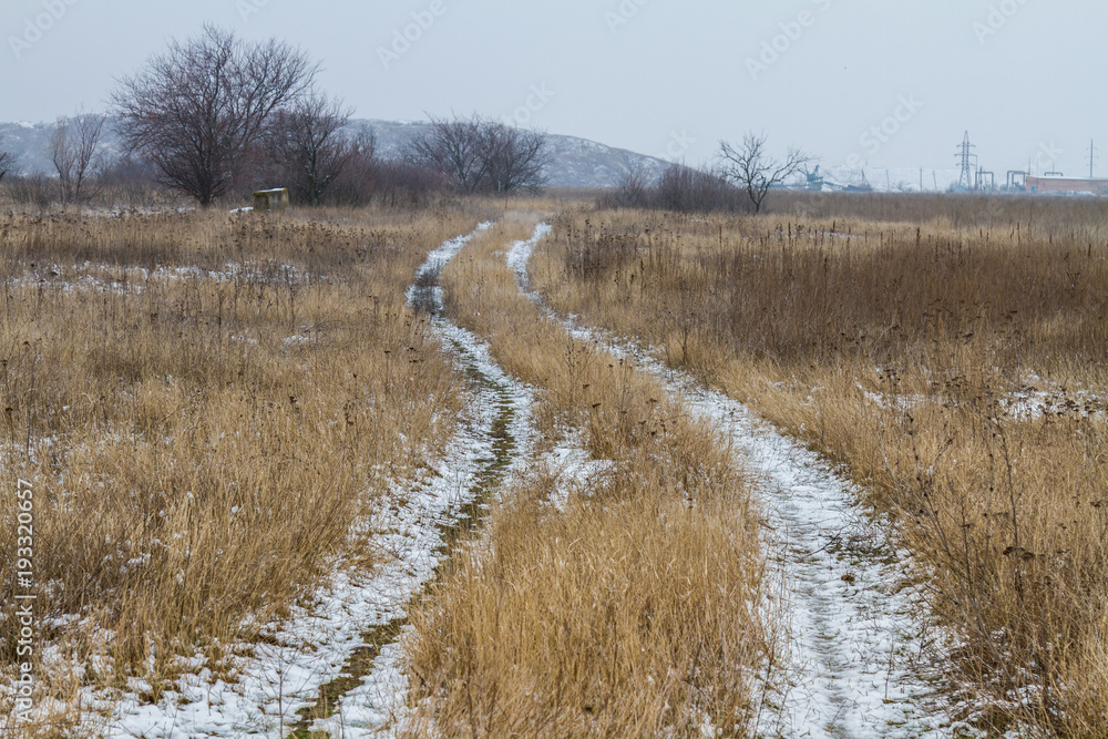 A frozen dirt road in the Tavri steppe A frozen dirt road in the Tavri steppe