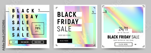 Set of blue, green and pink gradients sale banners. Minimalistic abstract design for social media, ads, promo posters. Black friday business offer template. Vector illustration EPS10.