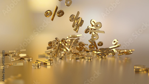 3D rendering of signs percent, falling into a heap. Volumetric signs with a reflective surface