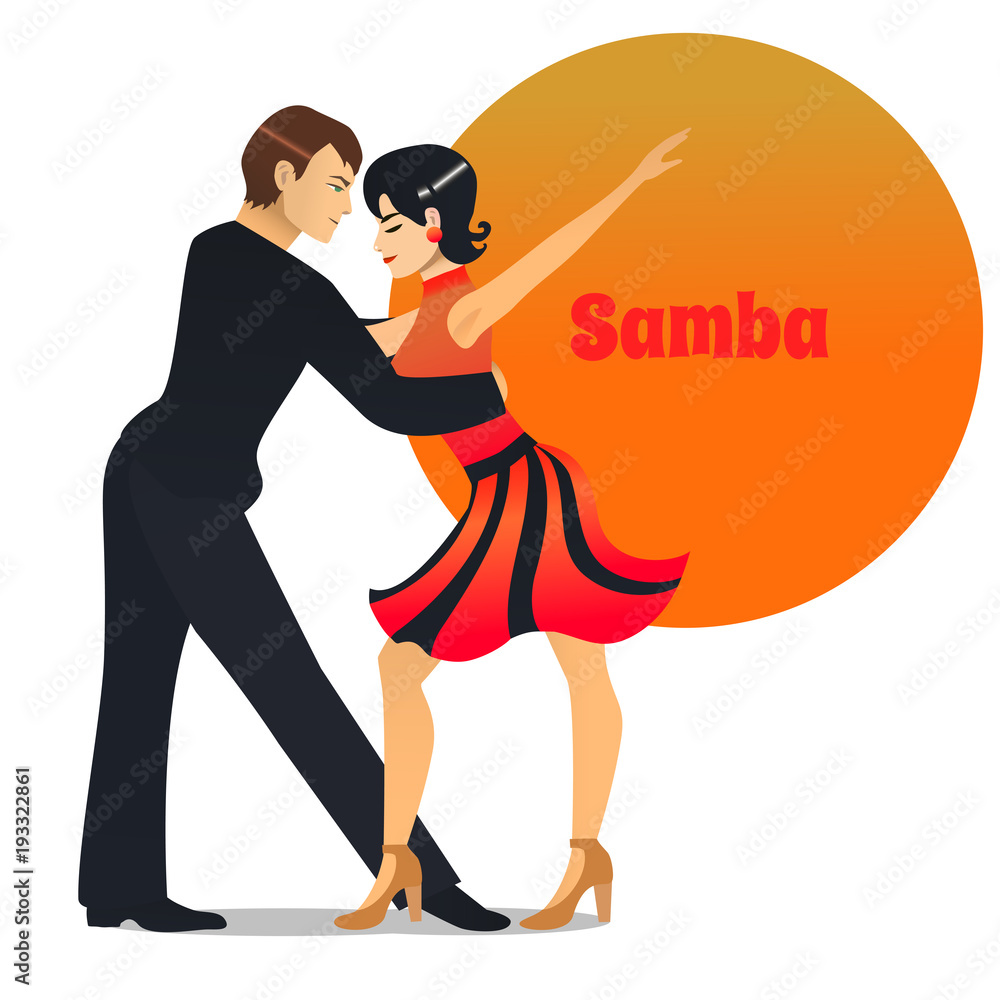 Samba Dancers. Dancing Couple in Cartoon Style for Fliers Posters Banners Prints of Dance School and Studio. Vector Illustration Samba Dancers. Dancing Couple in Cartoon Style for Fliers Posters Banners Prints of Dance School and Studio. Vector Illustration