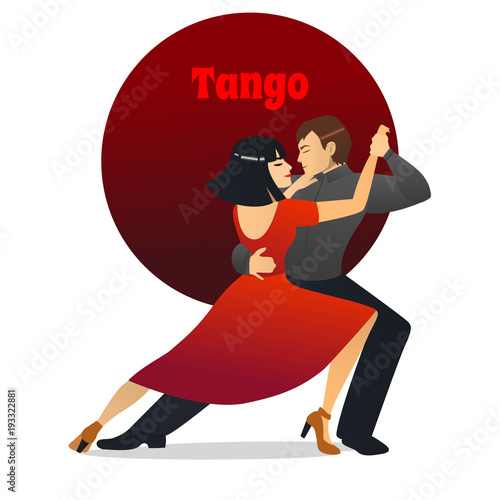 Tango Dancers. Dancing Couple in Cartoon Style for Fliers Posters Banners Prints of Dance School and Studio. Vector Illustration