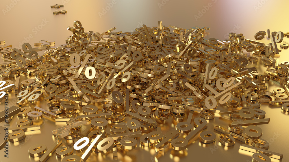 3D rendering of signs percent, falling into a heap. Volumetric signs with a reflective surface 3D rendering of signs percent, falling into a heap. Volumetric signs with a reflective surface