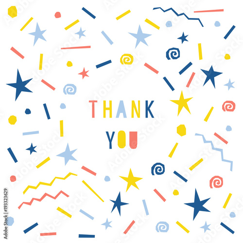 Abstract thank you card template. Handmade childish letters pattern background for design gift card, party invitation, workshop advertising, shop poster, t shirt, bag print etc.