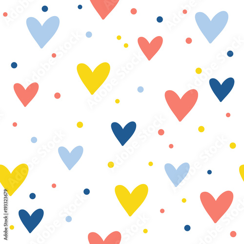 Abstract handmade heart seamless pattern background. Childish handmade craft for design card, cafe menu, wallpaper, gift album, scrapbook, holiday wrapping paper, baby nappy, bag print, t shirt etc.