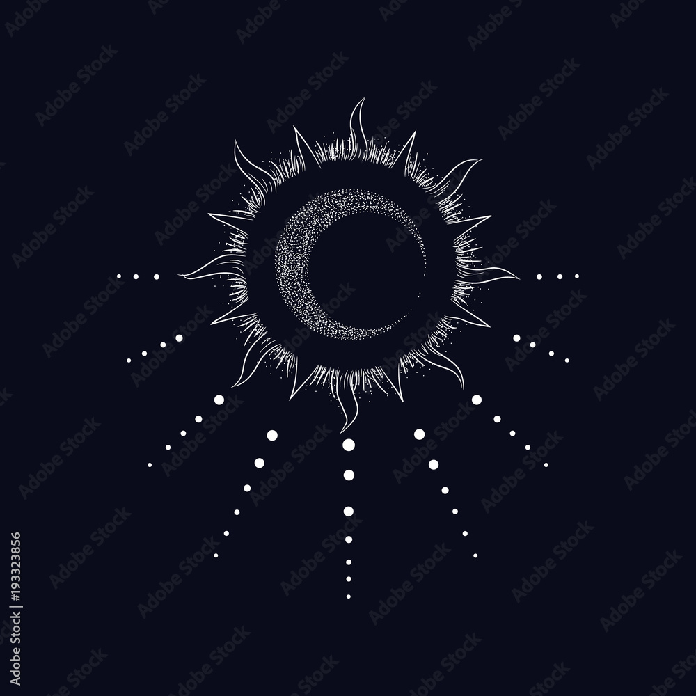 Obraz Vector illustration set of moon phases. Different stages of moonlight activity in vintage engraving style