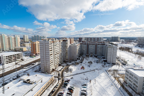 Winter city landscape in Zelenograd in Moscow, Russia