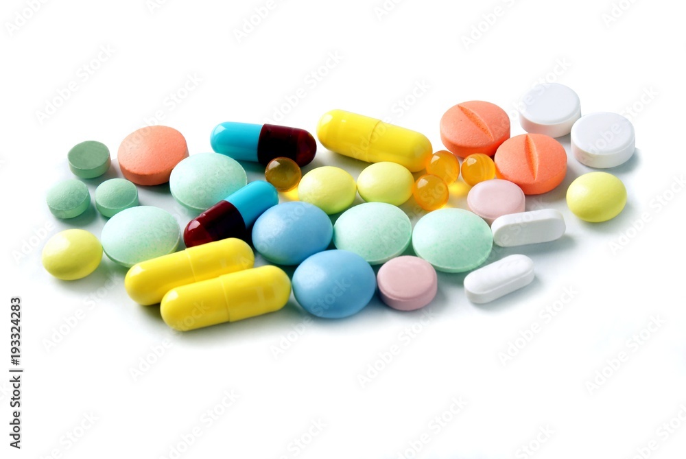 multicolor pills and capsules for cure