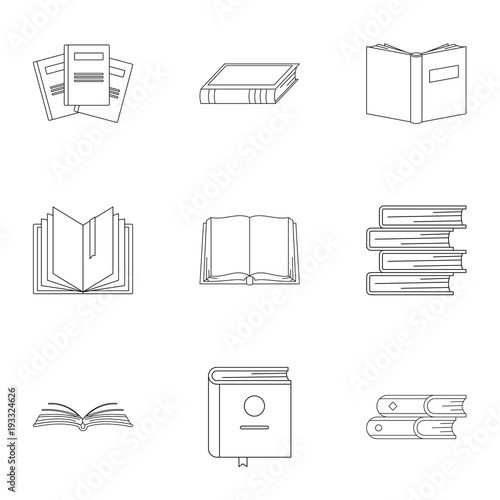 Tome icons set. Outline set of 9 tome vector icons for web isolated on white background