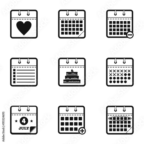 Chronology icons set. Simple set of 9 chronology vector icons for web isolated on white background
