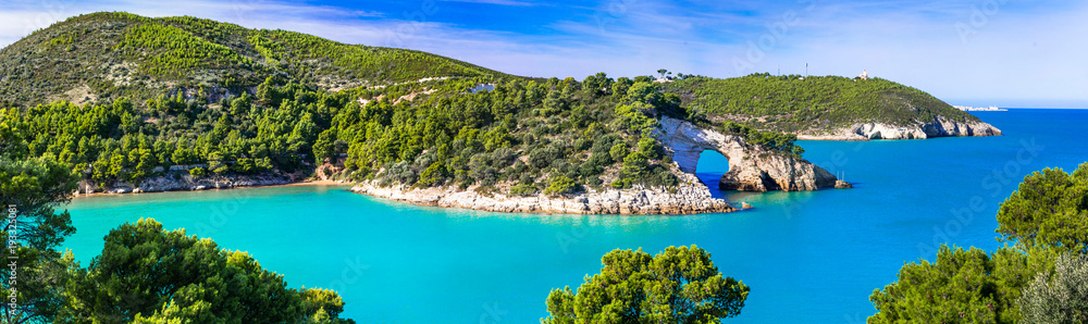 Obraz premium Włoskie wakacje w Apulii - naturalny park Gargano z pięknym turkusowym morzem