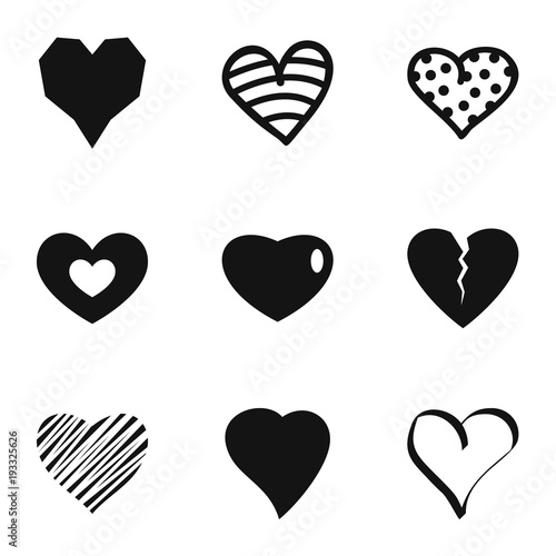 Small heart icons set. Simple set of 9 small heart vector icons for web isolated on white background