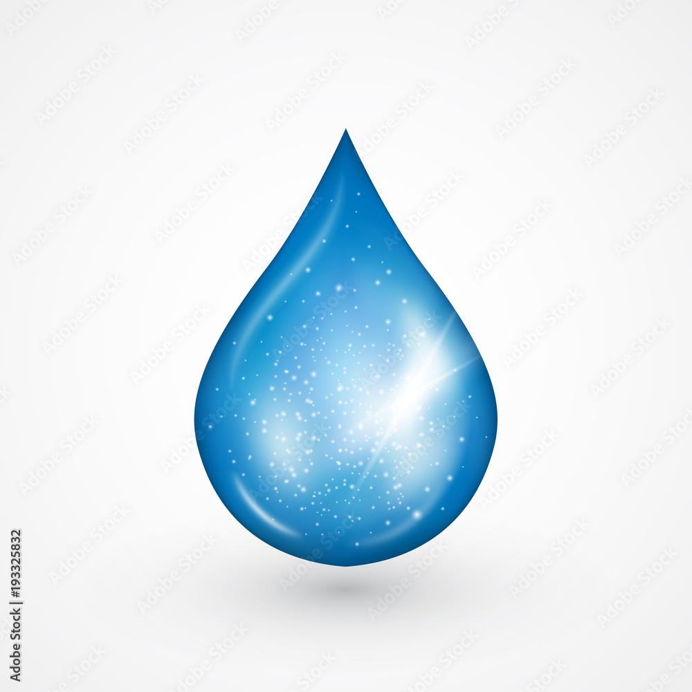 Pure blue water drop vector illustration. Symbol of ecological safety, natural, clean beverage, essential element of life, environment pollution or aqua deficiency issue isolated on white. Pure blue water drop vector illustration. Symbol of ecological safety, natural, clean beverage, essential element of life, environment pollution or aqua deficiency issue isolated on white.