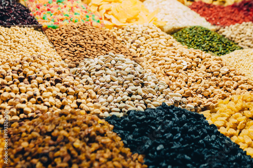 assortment of dried fruits and nuts in the market