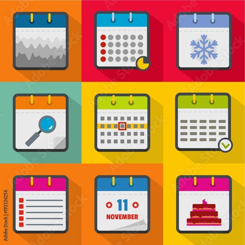 Scheduler icons set. flat set of 9 scheduler vector icons for web isolated on white background